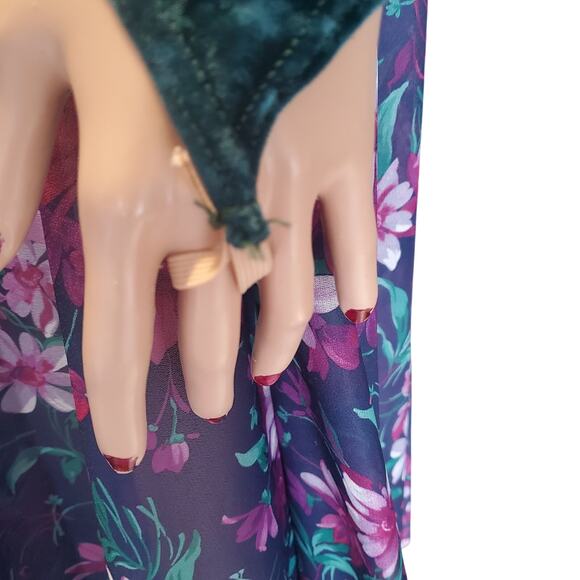 Vintage USA XS/S Velvet Mixed Media Floral Dress Whimsygoth Castlecore Fairy - Picture 5 of 12